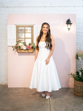 ASOS White Strapless Midi Dress with A-Line Skirt